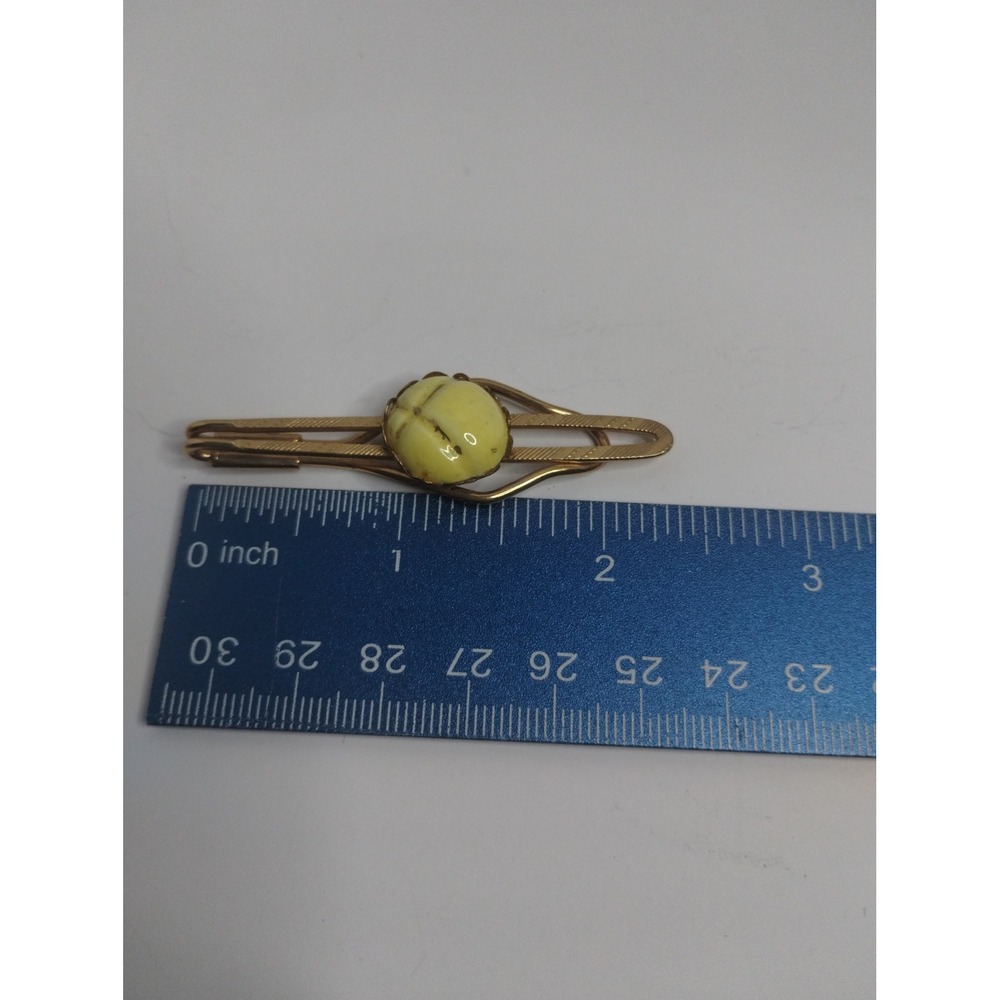 Vintage Mens Gold Tone Tie Clip Yellow Cabochon Mid Century Modern Retro - Picture 3 of 3